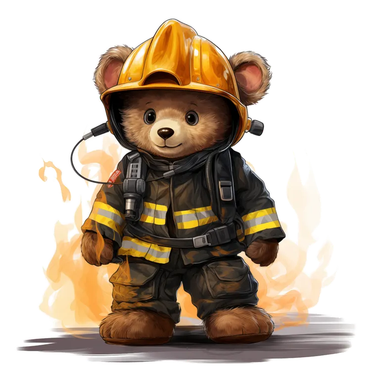 Der Brandbär in Feuerwehrschutzkleidung